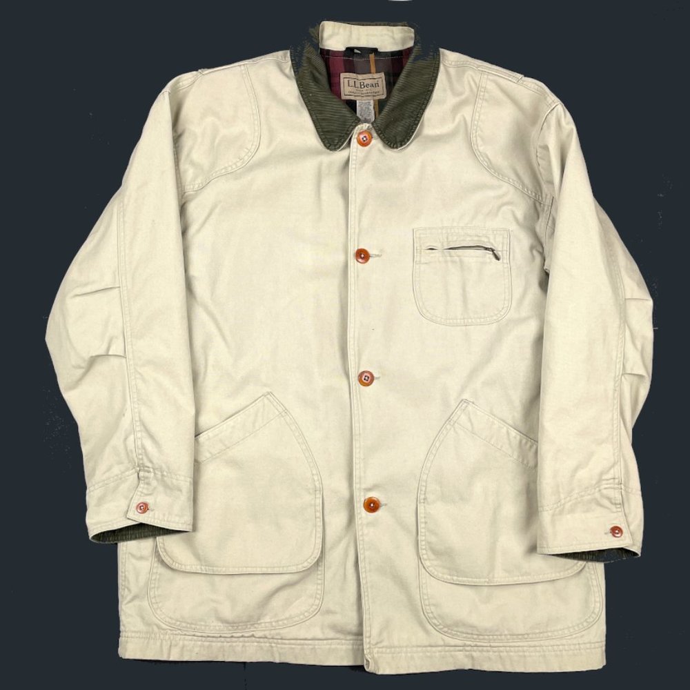 L.L. Bean Plaid Lined Chore Jacket Corduroy Collar